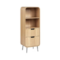 **Moderne houten kast met lade en open planken**