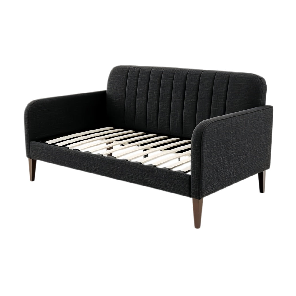 **Moderne divan met gestreepte lattenbodem en houten poten**