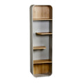 **Technische titel in het Nederlands: Moderne open kast met houten planken en minimalistisch ontwerp**